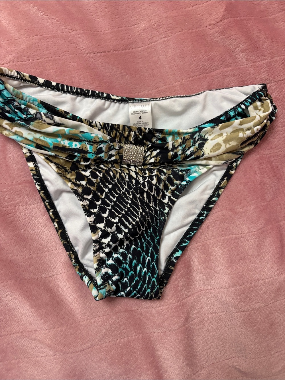 VENUS Multicolor Animal Print Bikini Bottoms - Teal, Black, White, Tan